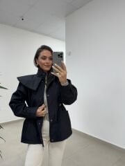 Art 3005 Siyah Bel Büzgülü Trençkot