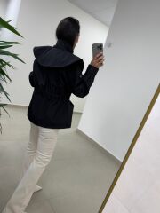 Art 3005 Siyah Bel Büzgülü Trençkot