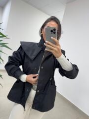 Art 3005 Siyah Bel Büzgülü Trençkot