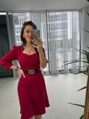 Mc Savcı Yaka Kırmızı Kemerli Elbise