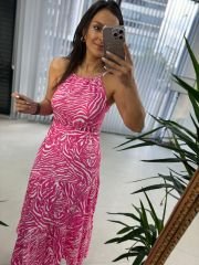 My 3226 Gofre Pembe Elbise