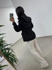 Art 3005 Siyah Bel Büzgülü Trençkot