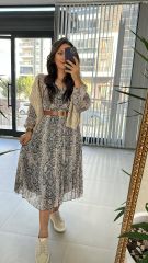 Snake Kemerli Şifon Elbise