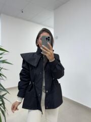 Art 3005 Siyah Bel Büzgülü Trençkot