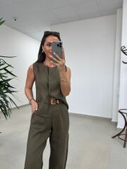 Km 29415 Yelekli Keten Haki Takım