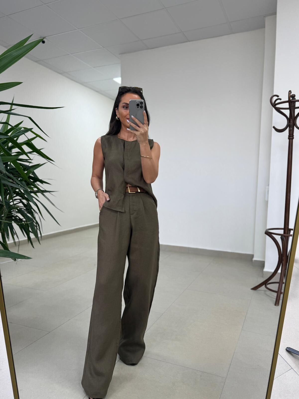 Km 29415 Yelekli Keten Haki Takım