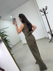 Km 29415 Yelekli Keten Haki Takım