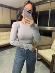 Kr 16049 Gri Melanj Parmak Geçmeli Kısa Body