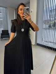Dr 8297 Kısakol Penye Siyah Elbise