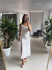 My 3800 Puantiyeli Floş Keten Askılı Elbise