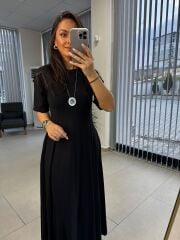 Dr 8297 Kısakol Penye Siyah Elbise