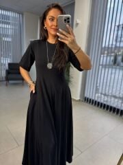 Dr 8297 Kısakol Penye Siyah Elbise