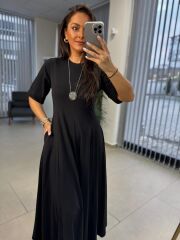 Dr 8297 Kısakol Penye Siyah Elbise