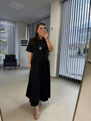 Dr 8297 Kısakol Penye Siyah Elbise