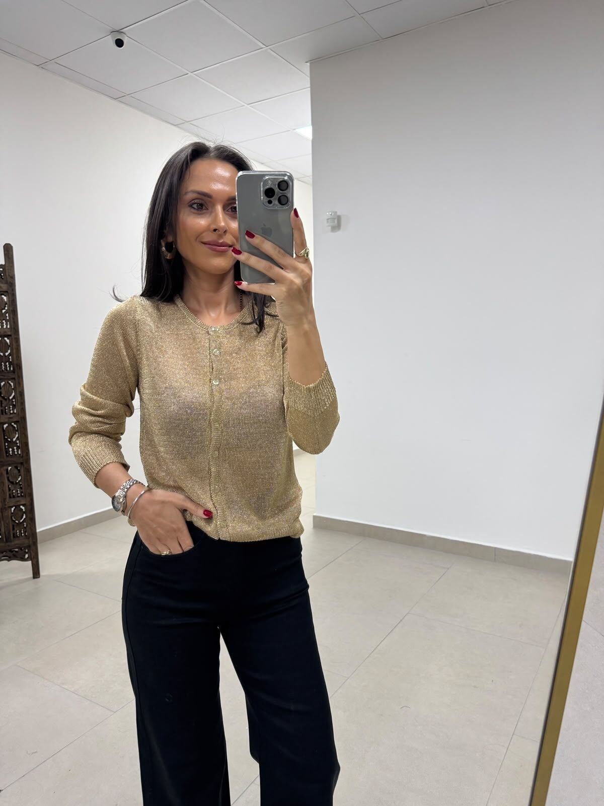 Po 2844 Transparan Gold Simli Hırka
