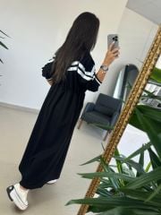 Dr 8138 Bel Büzgülü Beyaz Şeritli Elbise