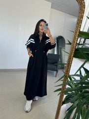Dr 8138 Bel Büzgülü Beyaz Şeritli Elbise