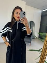 Dr 8138 Bel Büzgülü Beyaz Şeritli Elbise