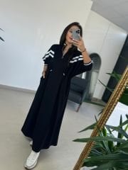 Dr 8138 Bel Büzgülü Beyaz Şeritli Elbise