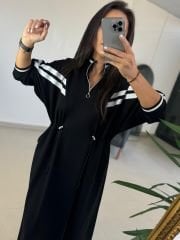 Dr 8138 Bel Büzgülü Beyaz Şeritli Elbise
