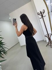 Ms 249 Kolsuz Parça Detaylı Siyah Krep Elbise