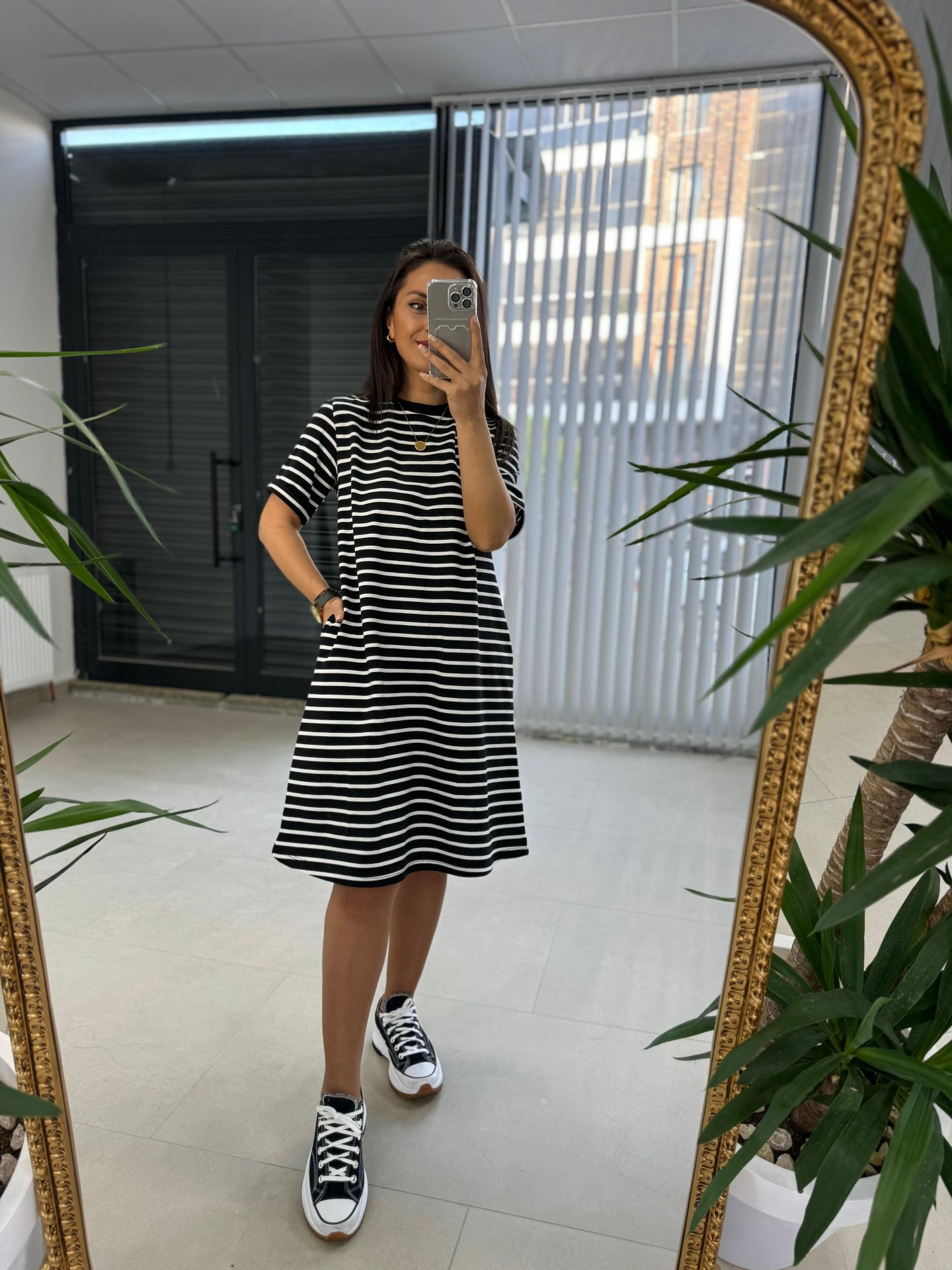 Dr 2599 Kısa Kol Siyah Çizgili Elbise