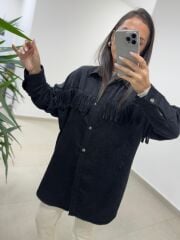 Ms 2783 Siyah Püskül Detaylı Tunik Boy Gömlek