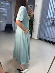 Dr 8297 Kısakol Penye Su Yeşili Elbise