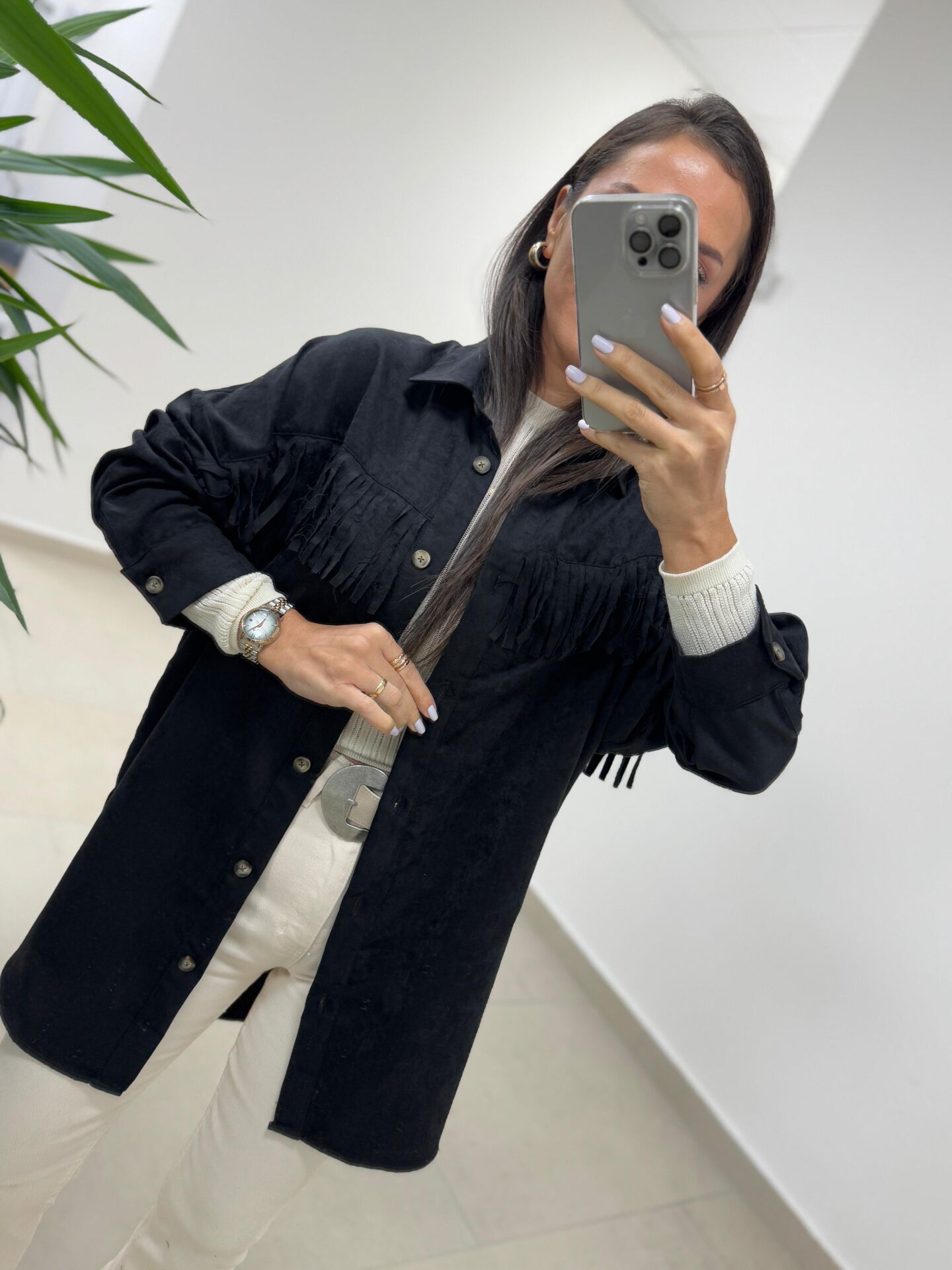 Ms 2783 Siyah Püskül Detaylı Tunik Boy Gömlek