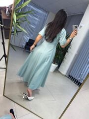 Dr 8297 Kısakol Penye Su Yeşili Elbise