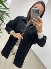 Ms 2783 Siyah Püskül Detaylı Tunik Boy Gömlek