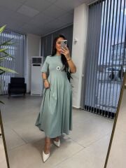 Dr 8297 Kısakol Penye Su Yeşili Elbise