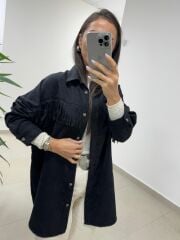 Ms 2783 Siyah Püskül Detaylı Tunik Boy Gömlek