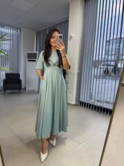 Dr 8297 Kısakol Penye Su Yeşili Elbise