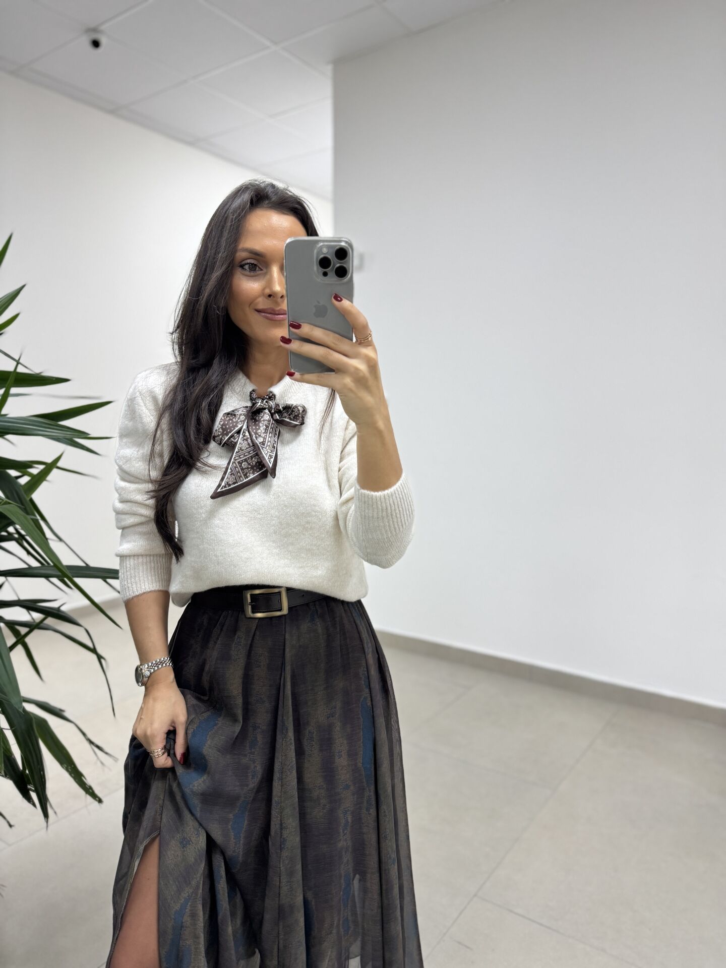 Mz 22751 Fularlı Ekru Kazak