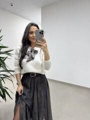 Mz 22751 Fularlı Ekru Kazak