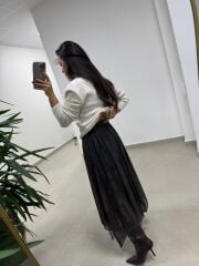 Mz 22751 Fularlı Ekru Kazak