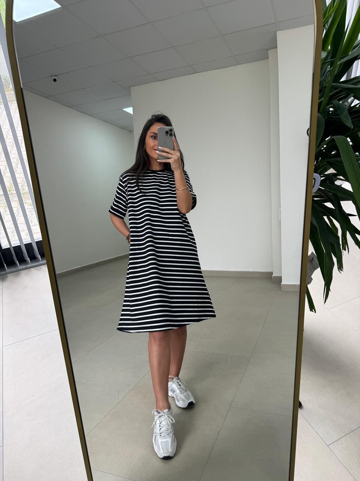 Dr 2599 Kısa Kol Siyah Çizgili Elbise