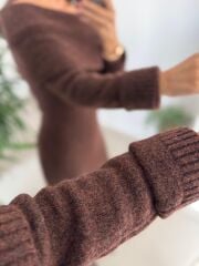 Dv 90259 Kahve Madonna Yaka Uzun Triko Elbise