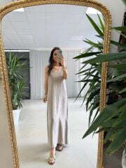 Fp 3304 Premium Kolsuz Vizon Liyosel Elbise