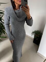 Dv 90259 Gri Madonna Yaka Uzun Triko Elbise