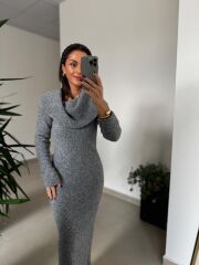 Dv 90259 Gri Madonna Yaka Uzun Triko Elbise