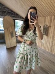 Mein 3155 Grün gepunktetes Leinenkleid