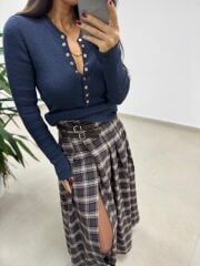 Mz 22823 İndigo Gold Düğmeli Triko