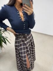 Mz 22823 İndigo Gold Düğmeli Triko