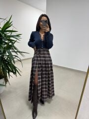 Mz 22823 İndigo Gold Düğmeli Triko