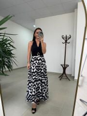 Ms 251 Boyundan Bağlamalı Kemerli Siyah Elbise