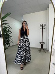 Ms 251 Boyundan Bağlamalı Kemerli Siyah Elbise