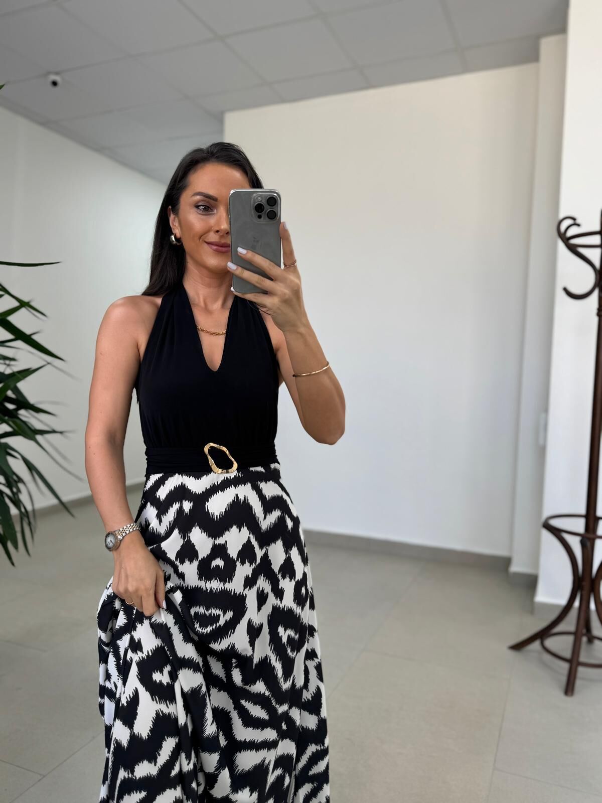 Ms 251 Boyundan Bağlamalı Kemerli Siyah Elbise