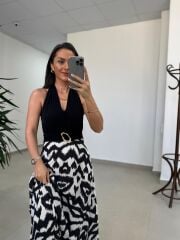 Ms 251 Boyundan Bağlamalı Kemerli Siyah Elbise